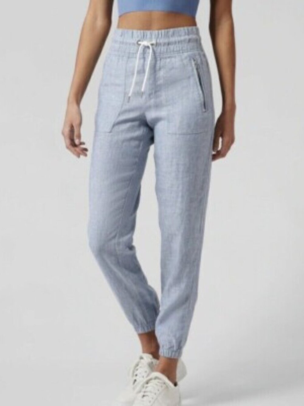 Athleta Retreat Linen Jogger Pants Linen Chambray Blue 14